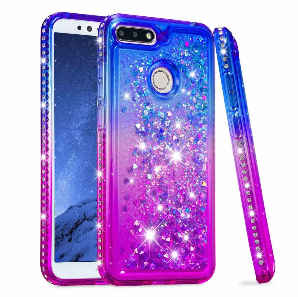 Blue Purple Алмазный блестящий чехол для huawei Y6 Prime жидкий зыбучий песок мягкий чехол для huawei Honor 7A Pro 7C Aum-L41 5,7 дюймов - Цвет: Blue Purple