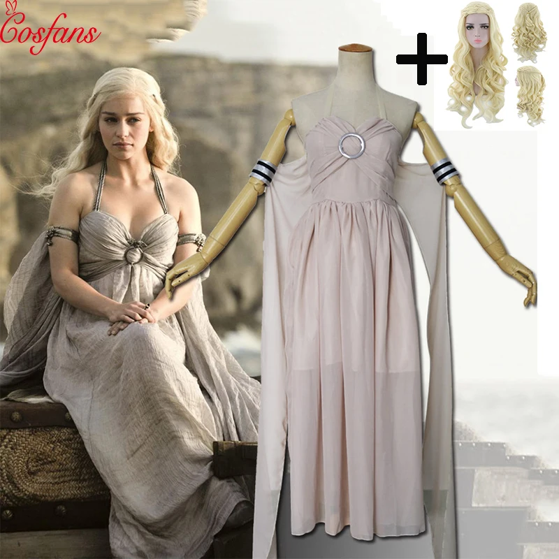 2 шт. Daenerys Targaryen Косплей Костюм Песнь Льда и Огня Игра престолов костюм длинный Холтер платье костюмы на Хэллоуин Серый