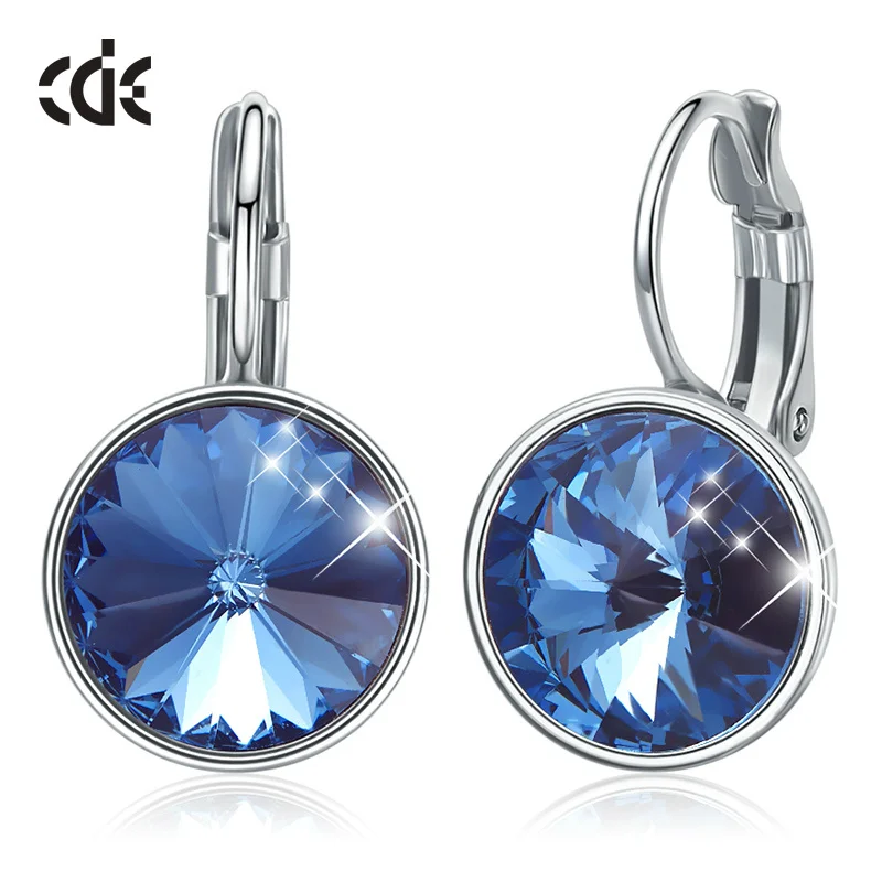 Blue CDE, Женские Висячие серьги, украшенные кристаллами Сваровски, круглые очаровательные Висячие серьги, популярные романтические ювелирные изделия, подарки - Цвет камня: Blue