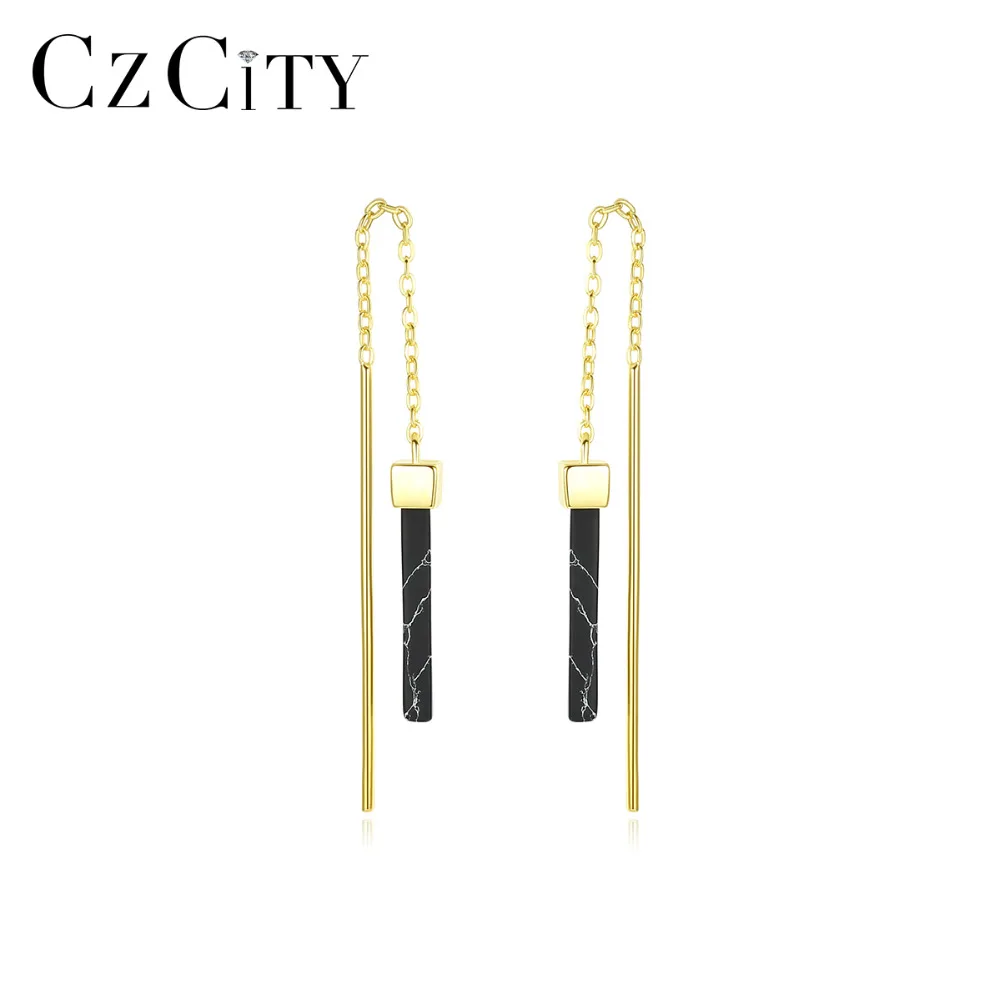 CZCITY натуральная 925 пробы серебряные позолоченные серьги капли с кисточками для