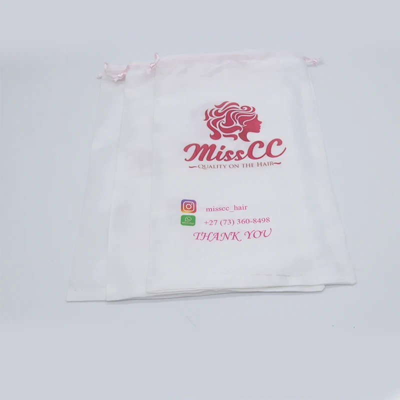 Custom Logo Printed Polyester Satin Bags Drawstring Hair Packaging Extension White Black Pink Red | Дом и сад