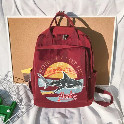 red shark Женские рюкзаки из парусины ярких цветов, водонепроницаемые школьные сумки для девочек-подростков, рюкзаки для ноутбука, лоскутный рюкзак, новинка - Цвет: red shark