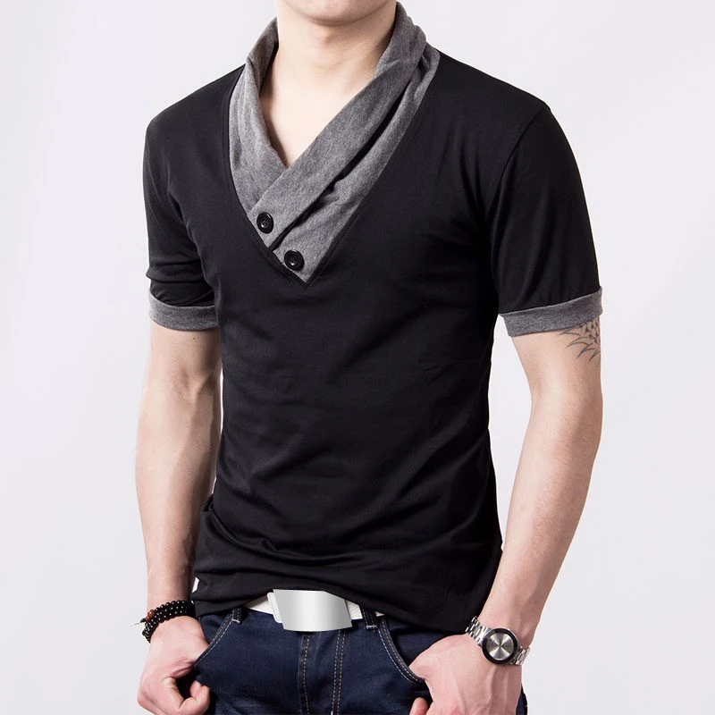 

Brand New T-Shirt Men Cotton Polyester Short Sleeve Shirt Casual Fashion V Neck Button Decorating Tees / Tops T Shirts