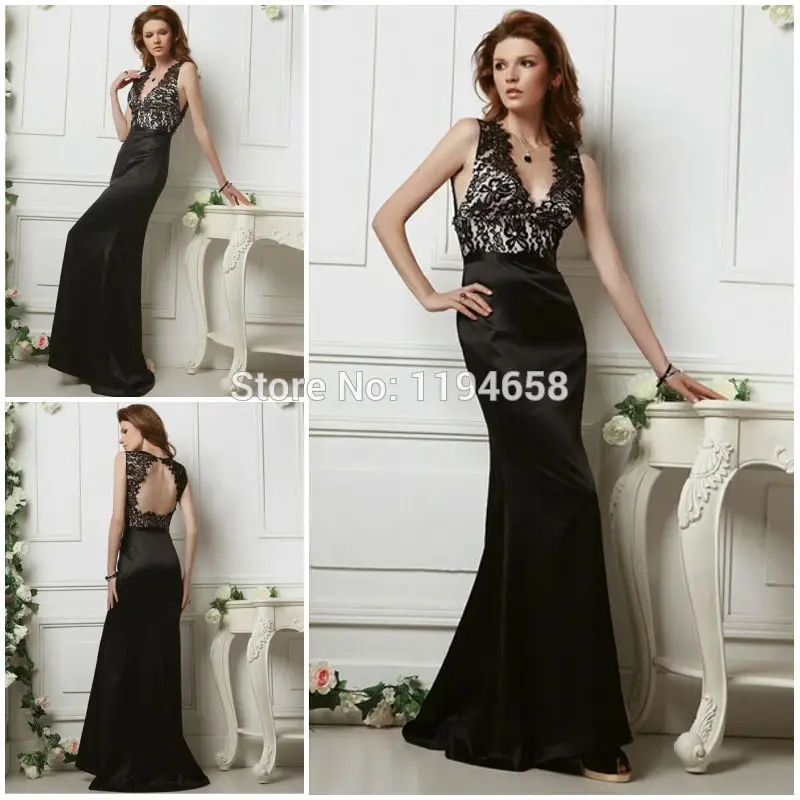 Скидка-элегант вечерние платья ну вечеринку черный v-образным вырезом русалка