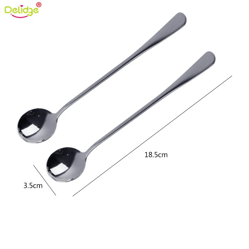 2 PCS Round Delidge 1 шт. с длинной ручкой нержавеющая сталь для ложек Льда Ложки для крема насадка и круглая головка для супа Кофе Чай питьевой - Цвет: 2 PCS Round
