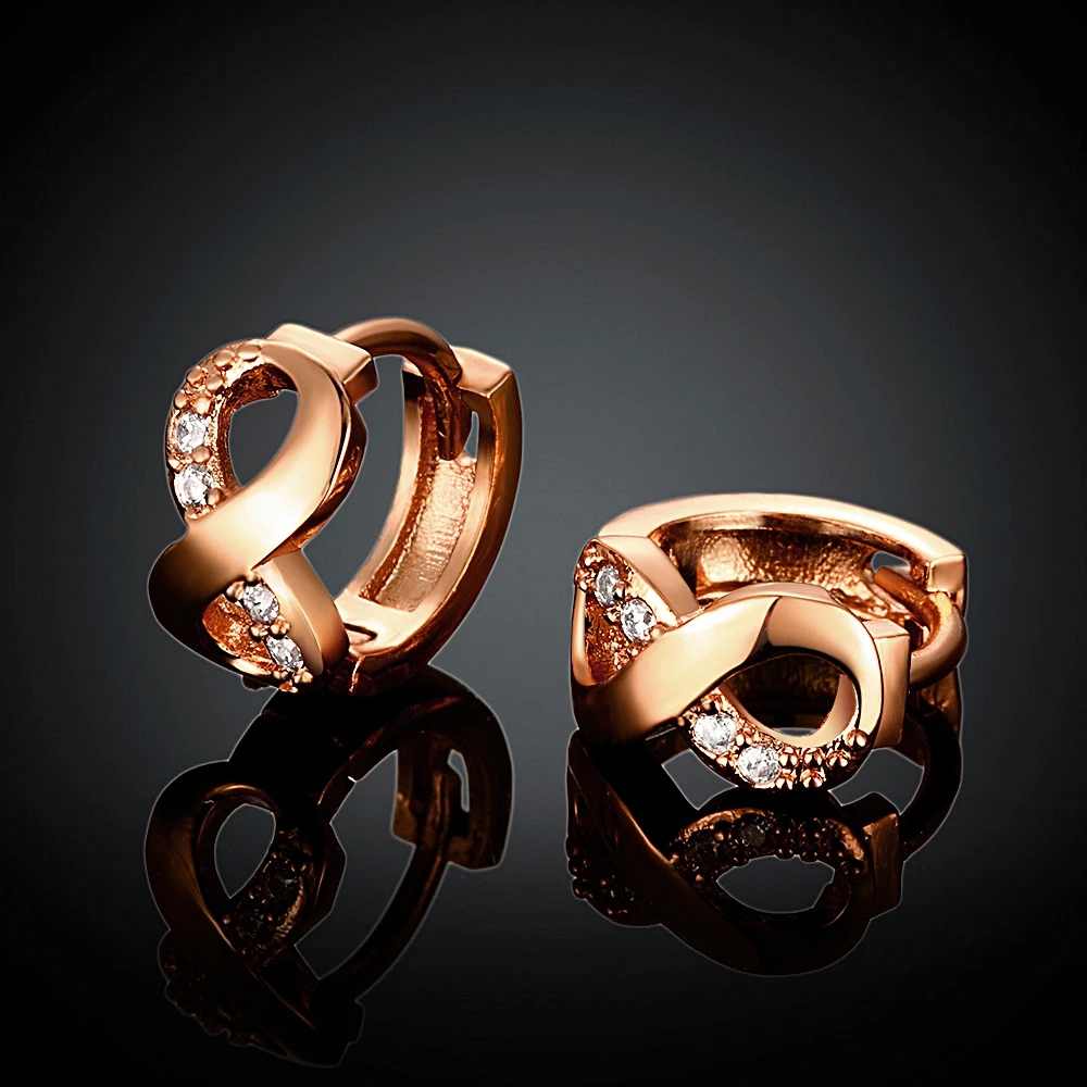Kinitial Paved Infinity Eight Earring Knot Twisted Huggie Round Hoop Cubic Zirconia Earrings Tiny Gold Women's Piercing | Украшения и
