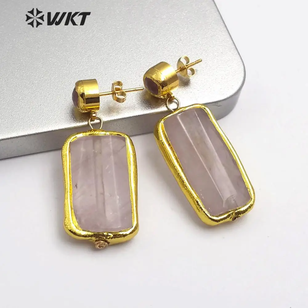 WT-E546 WKT Кристалл кварц золотой ободок прямоугольные серьги Модные серьги с кристаллами ювелирные изделия подарок для женщин