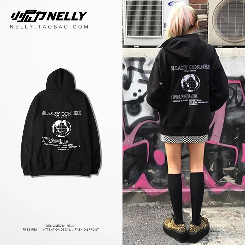 NELLY 2019 Autumn Winter European style Earth print Long sleeve Hoodie Women Cotton Hip hop Warm Fashion design Sweatshirt | Женская