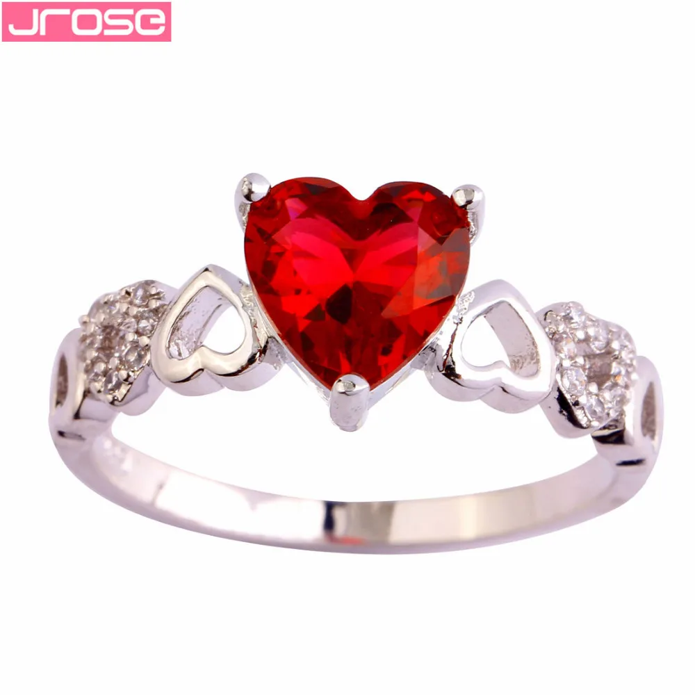 

JROSE Fashion Heart Love Jewelry Pink Tourmaline & White CZ Silver Color Ring Size 6 7 8 9 10 Women's Fashion Beauty Bride Rings