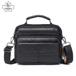 black 28109 men genuine leather shoulder bag handbag Zipper Men Bags leather Fashion handbag Genuine Leather ZZNICK - Цвет: black 28109