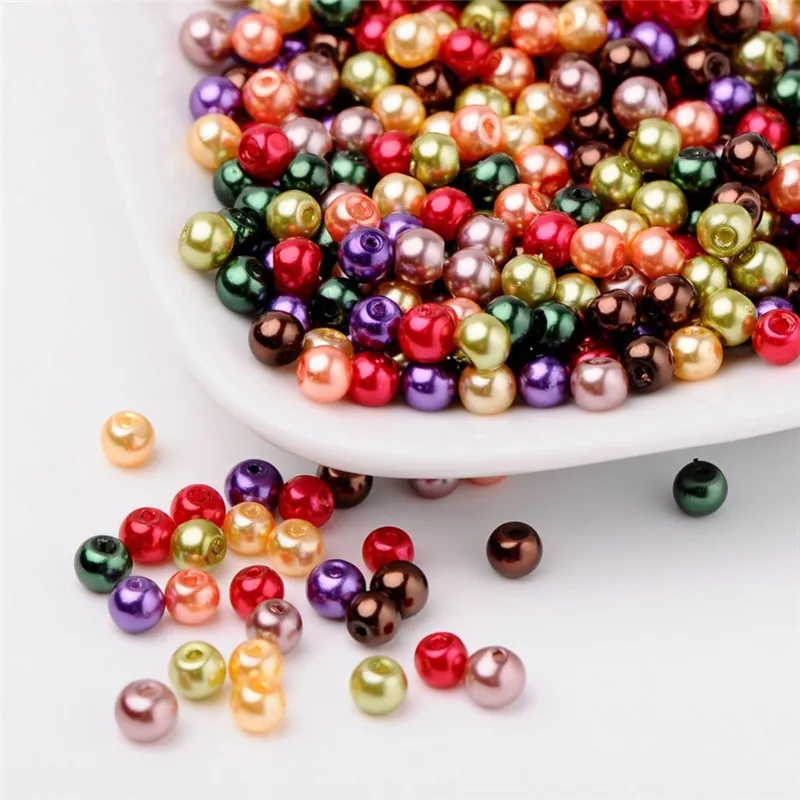Pandahall 4/6/8mm Glass Pearl Beads Mixed Color Pearlized Beads Round For Jewelry Making DIY Bracelets Hole: 1mm Free Shipping