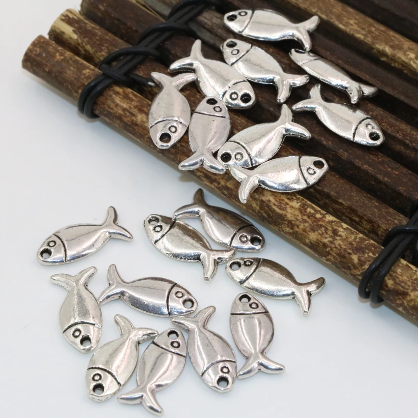 50pcs wholesale Tibet silver plated fishes shape 9*17mm spacers accessories beads new fashion elegant jewelry diy findings B2537 | Украшения