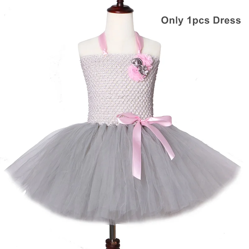 Only 1pcs Dress Серое и розовое платье-пачка с мышкой фатиновое платье-пачка до колена с цветами для дня рождения для девочек, костюм на Рождество и Хэллоуин - Цвет: Only 1pcs Dress