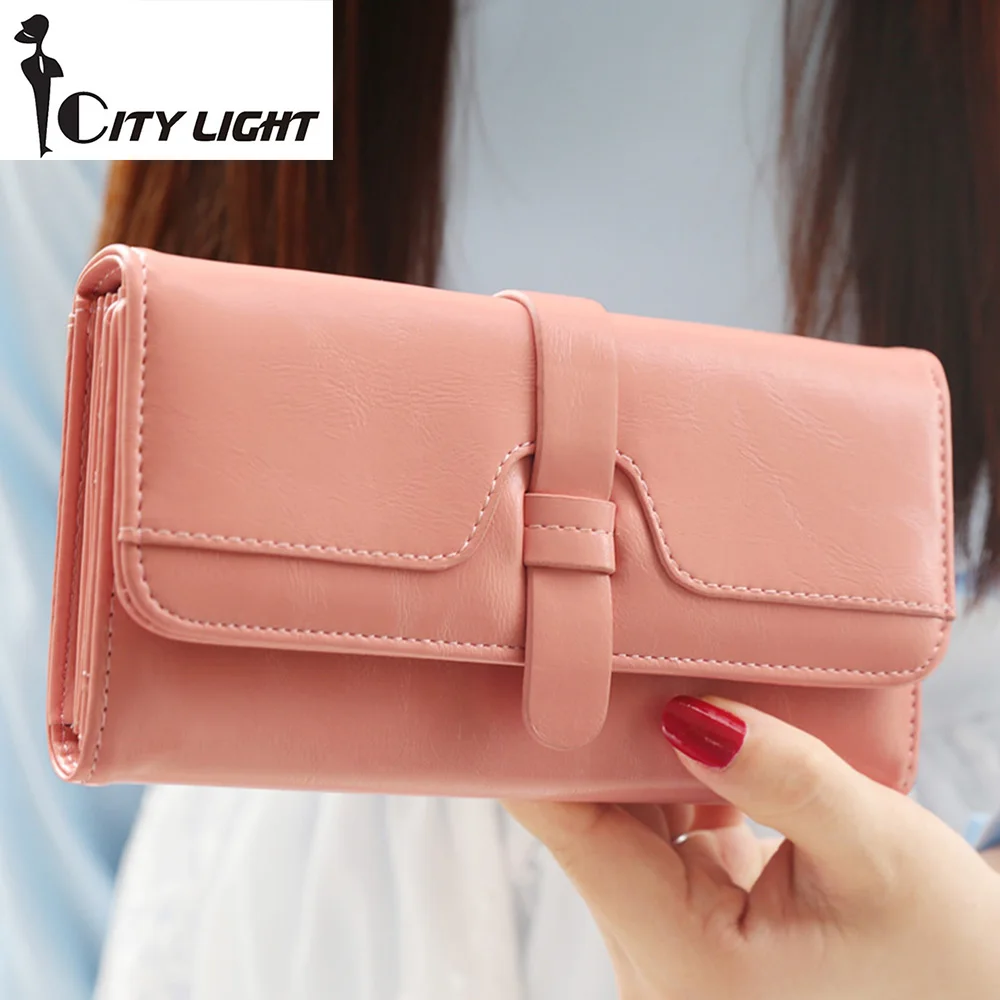 

Новинка 2016, модные женские кошельки, Длинный дизайнерский клатч с тремя складками, мягкий высококачественный кошелек с застежкой для женщи...