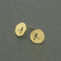 shuangshuo new fashion design cute small hollow animal bird on a branch stud earring for women vintage wedding earrings 2017