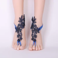fashion 1 pair blue lace wedding barefoot sandals bridal anklet shoes with toe sandbeach bridesmaid foot jewelry