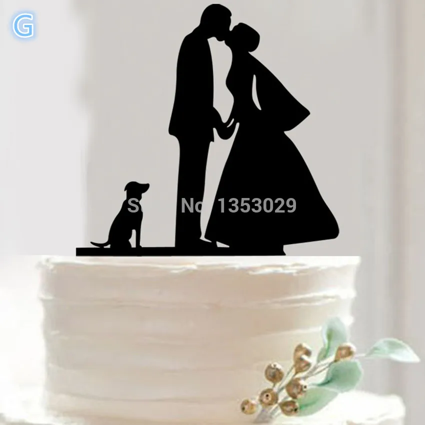 С собакой свадебный торт Топпер любовь птицы свадебное украшение Casamento|casamento| |
