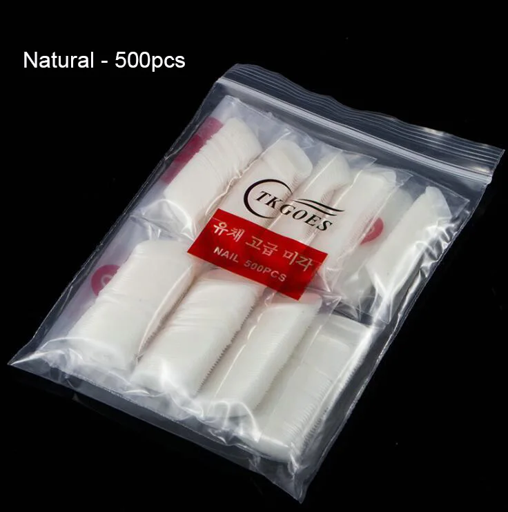 Natural-500pcs TKGOES 50 шт/500 шт акриловые овальные накладные ногти Fullwell прозрачные накладные ногти полное покрытие накладные кончики для дизайна ногтей французские кончики для ногтей Новинка#39 - Цвет: Natural-500pcs