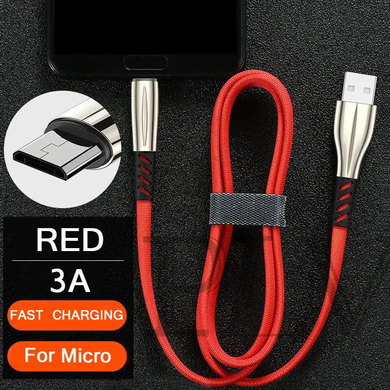 Кабель Micro USB для быстрой зарядки, кабель для передачи данных, 1 м, 2 м, кабель type-c для зарядки samsung S10, S9, S8 Plus, Xiaomi, Android, мобильного телефона - Цвет: Red