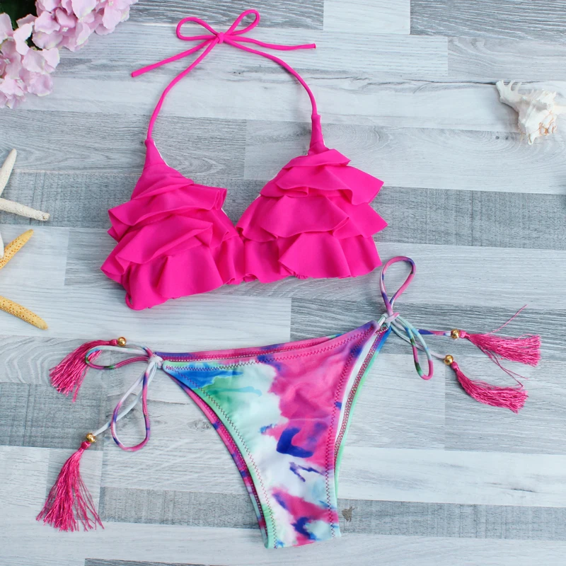 Women Swimming Bikini Set Print Sexy Dot Bandage Bikinis Bathing Suit Beach Feminino High Waist Ladies Swimwear Brazilian Femme |