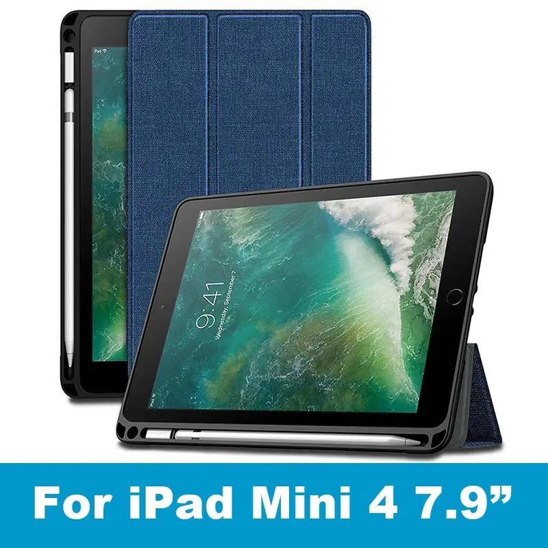 mini 4-Navy Чехол для нового iPad mini 5, 7,9 дюйма, дюйма, с держателем карандаша, умный чехол из искусственной кожи, силиконовый чехол с текстурой ткани для iPad mini 4, Funda - Цвет: mini 4-Navy