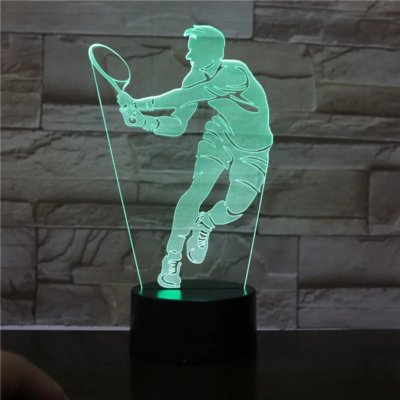 Теннисная фигура игрока дистанционного светодиодный 3d-ночник домашнего офиса комнаты декоративное ночное освещение для детей подарок на день рождения настольная лампа