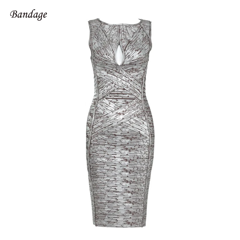 

New Arrival 2018 Top Quality Fashion Foil Printing Sexy Cutout Vestido Sleeveless Party Bandage Dress Women Bodycon Summer