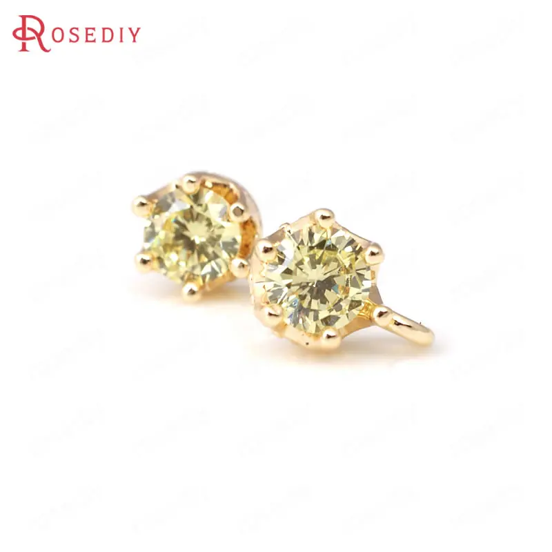 

6PCS 5.5MM 24K Champagne Gold Color Plated Brass with Zircon Crown Charms Pendants High Quality Diy Jewelry Accessories