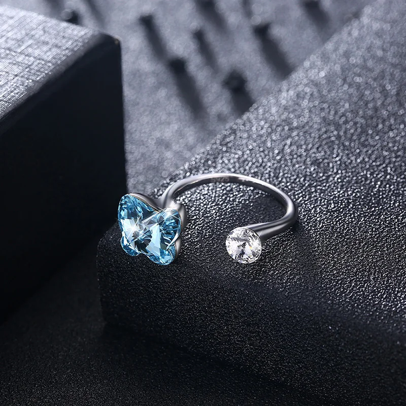 LEKANI Crystals From Swarovski Butterfly Open Rings Resizable Real S925 Silver Fine Finger Accessories For Women Wedding Gifts | Украшения