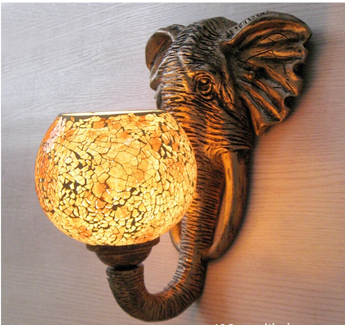 exotic India southeast Asia mediterranean resin elephant mosaic glass e27 wall lamp for restaurant aisle balcony bar hotel 1928 | Освещение