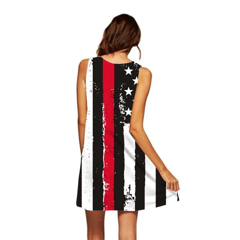 New Summer Loose Chiffon Casual Dress 3D American Flag Printed Vintage Boho Beach Women Sexy Mini Short Club Party | Женская одежда