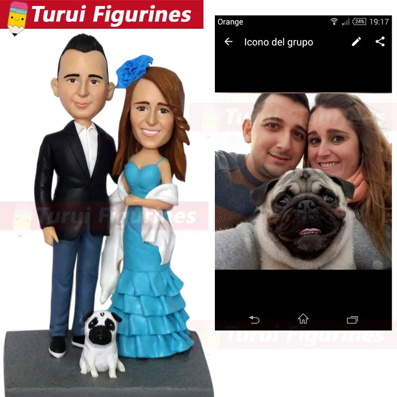 

custom bobblehead dolls figurines sculptures copy from photo head statue from pictures statuette wedding cake topper with dogs
