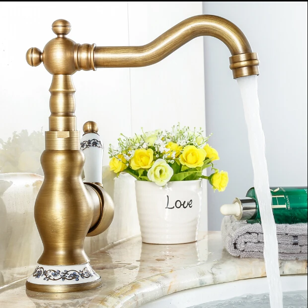 Новое поступление кран для раковины с одной ручкой античный из латуни