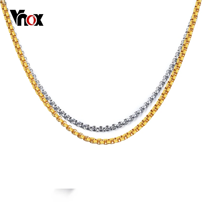Vnox, Мужская коробка, цепочка, ожерелье, 3 мм, ширина 60 см, 24 дюйма, с печатью, на каждый день, мужская бижутерия, нержавеющая сталь, аксессуары, золотой цвет