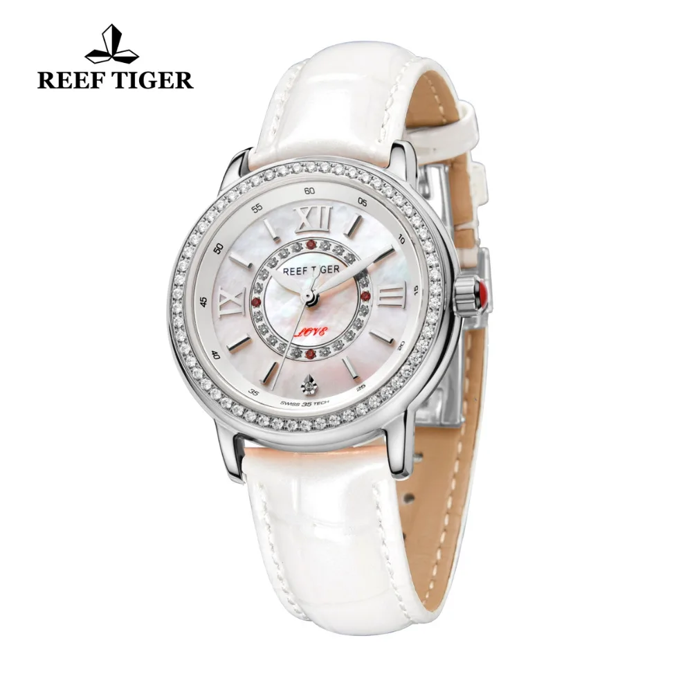 Reef Tiger/RT роскошные женские модные часы с кожаным ремешком и циферблатом автоматические водонепроницаемые часы RGA1563 Relogio Feminino