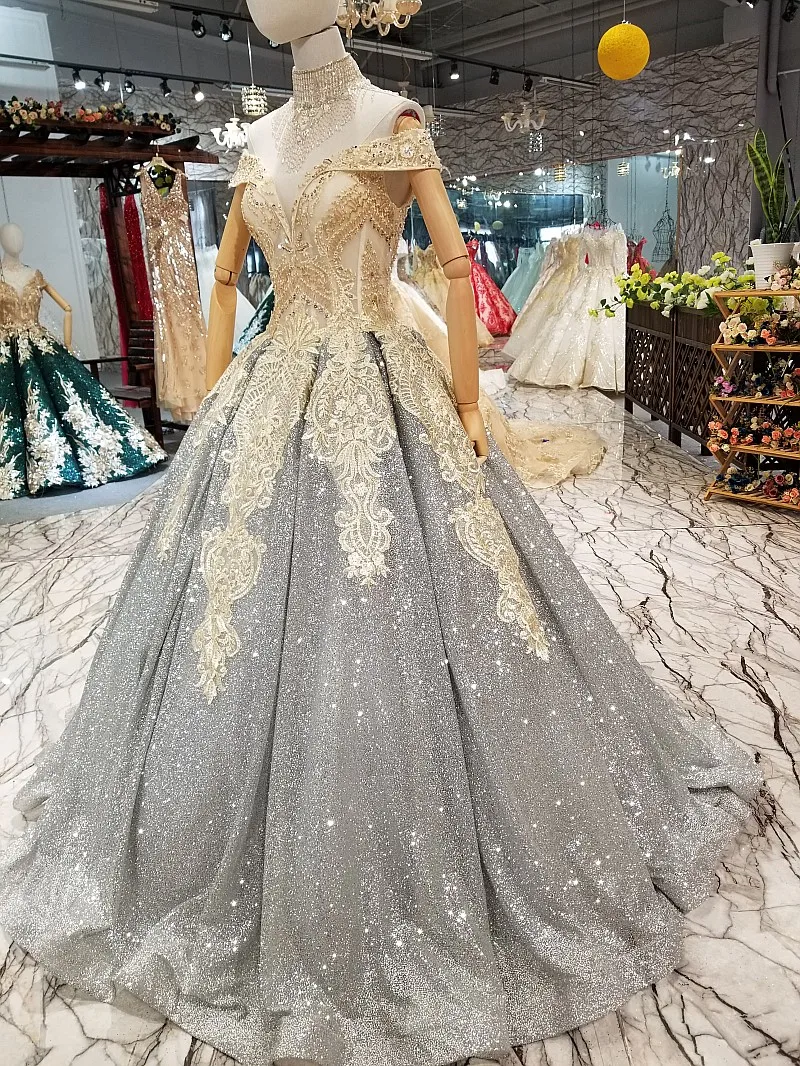 LS657700 старшие серые блестящие матери невесты свадебное платье с плеча