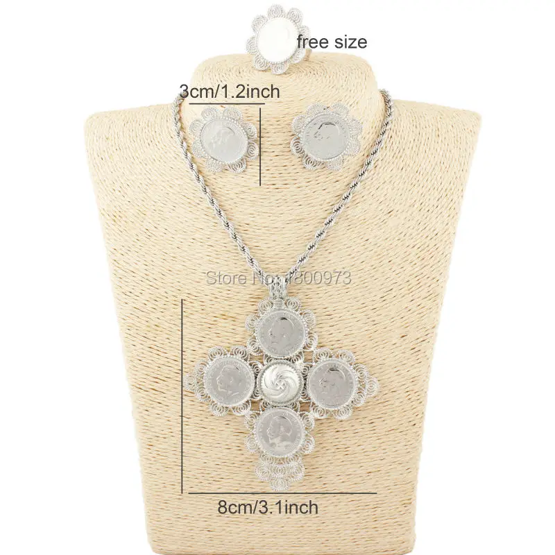 Newest Big Size Cross Ethiopian wedding Habesha jewelry sets For Women Silver Plated Jewelry African bridal | Украшения и