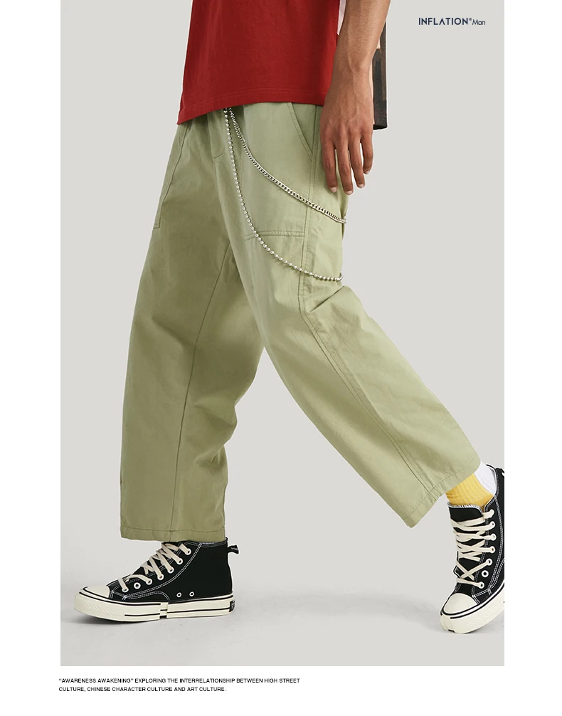 INFLATION уличная одежда хип-хоп свободные штаны для мужчин осень Pantalones Hombre эластичный пояс широкие прямые брюки для мужчин 94371SD
