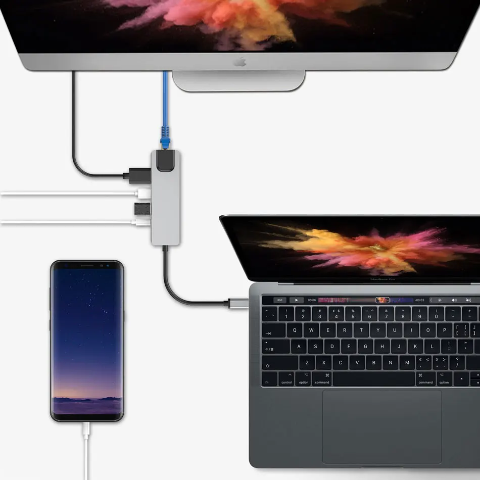 USBC к Rj45 HDMI USB 3 0 type C порт зарядки 5 в 1 концентратор Gigabit Ethernet Lan 4K для Mac book Pro Thunderbolt