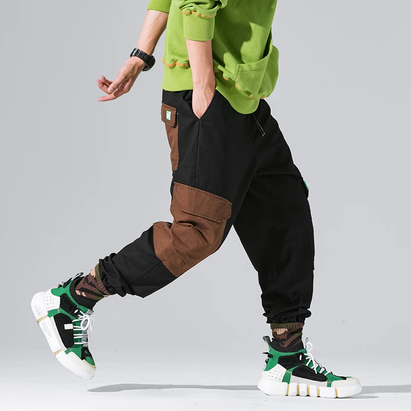 Мужские брюки с большими карманами черные свободные камуфляжные штаны P55 |