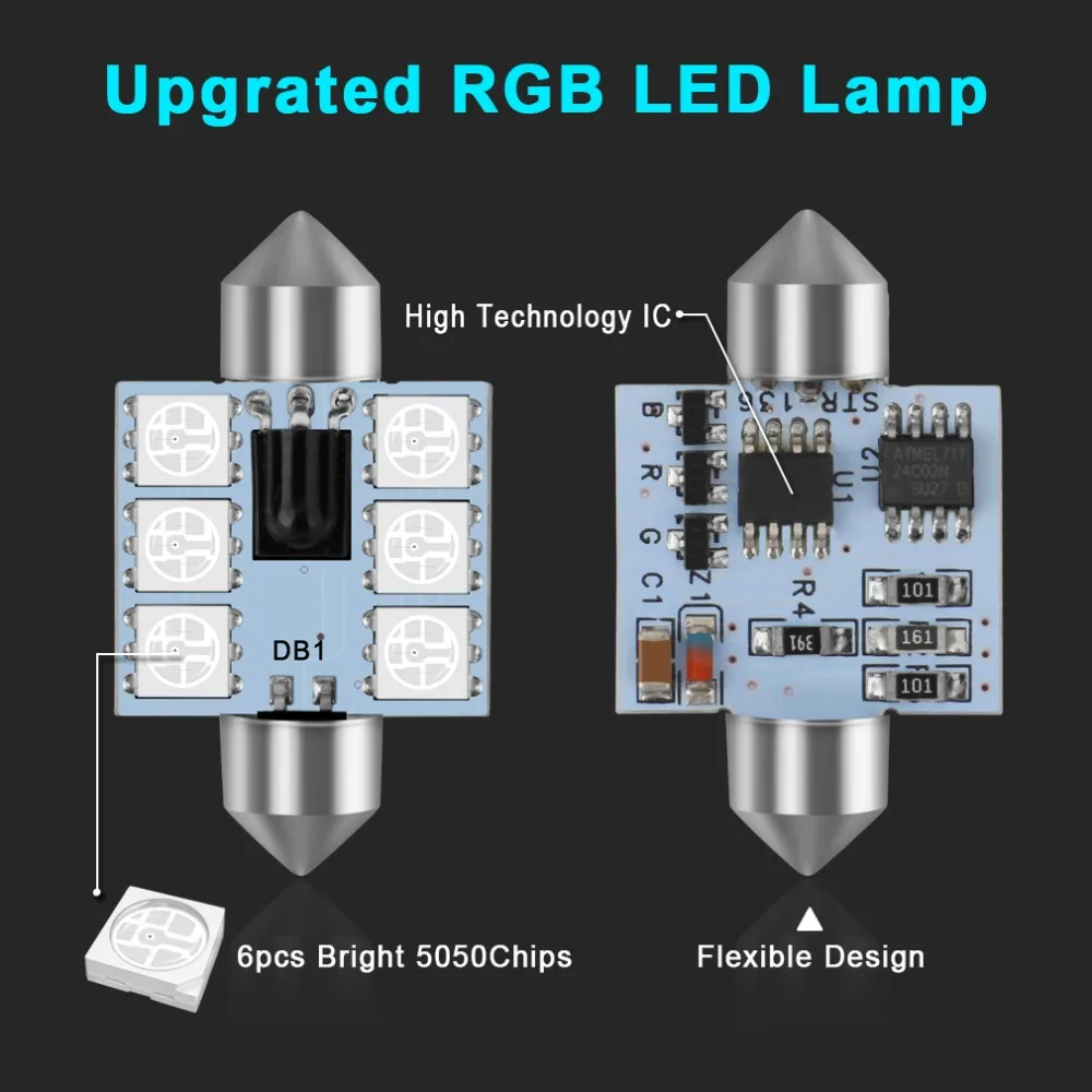 C5W LED RGB гирлянда 31 мм 36 39 42 салона автомобиля Сигнальные огни дистанционное