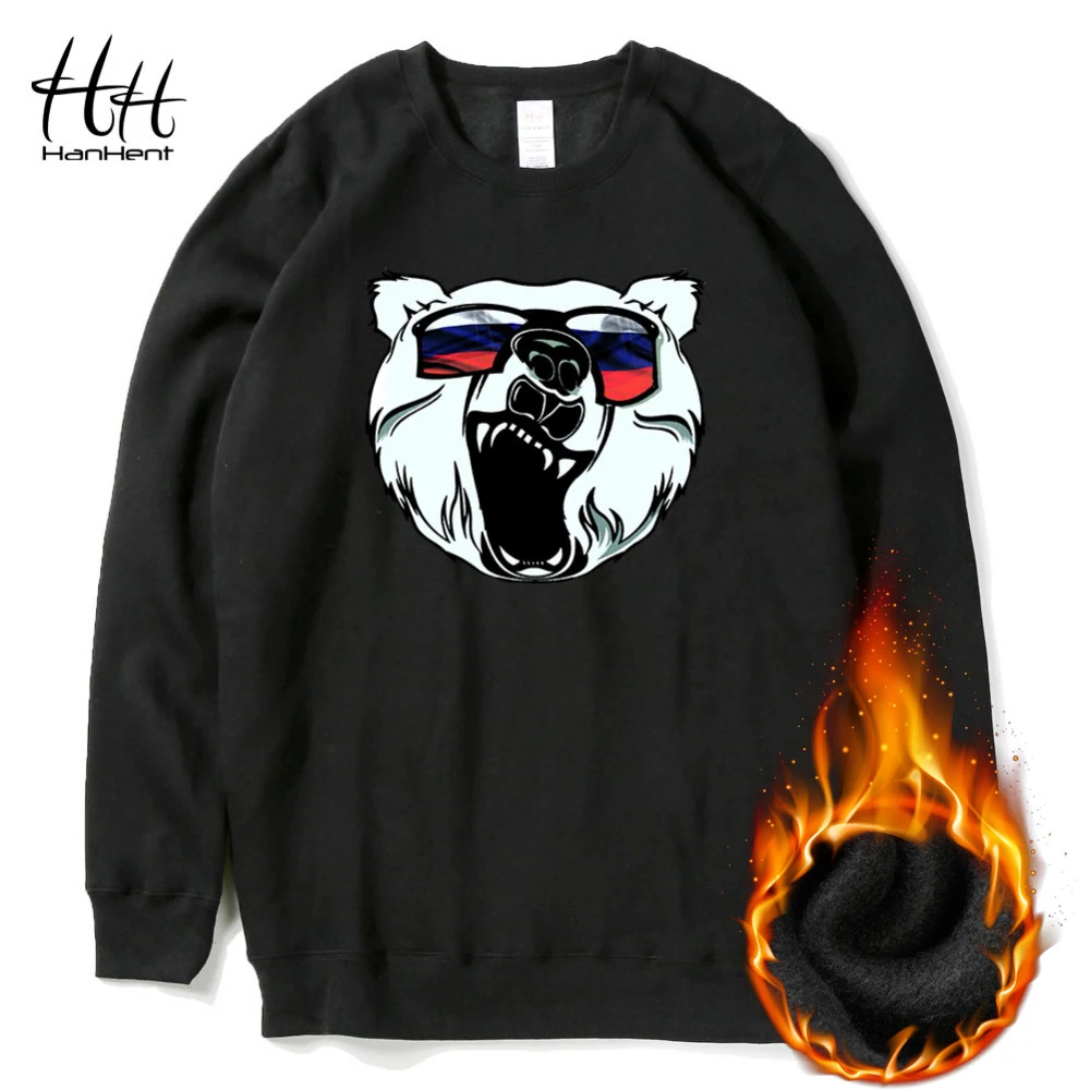 HanHent русский медведь дизайн флисовые толстовки для мужчин осень зима плотная