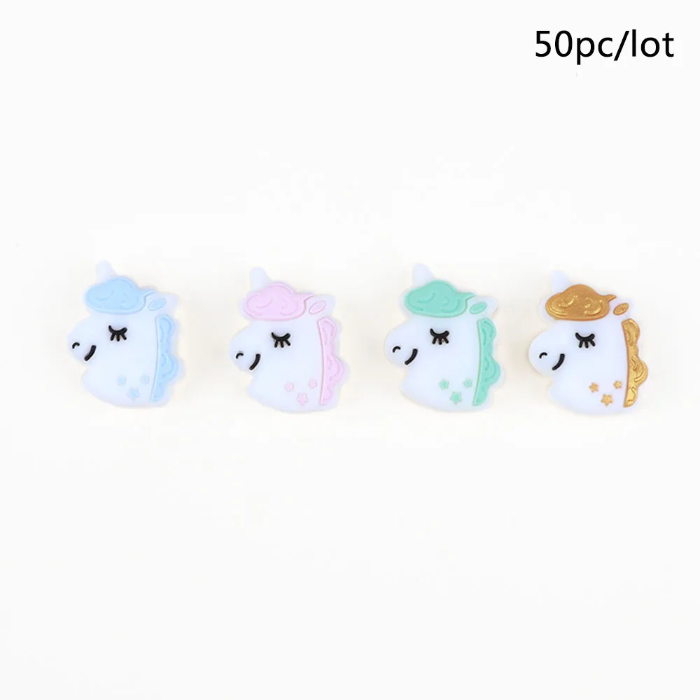 Unicorn-mix TYRY. HU 50 шт./лот мультфильм Силиконовые Бусины Единорог слон лиса Пингвин собака пищевой детский Прорезыватель DIY Детские Прорезыватели для зубов игрушки, не содержащие БИСФЕНОЛ - Цвет: Unicorn-mix