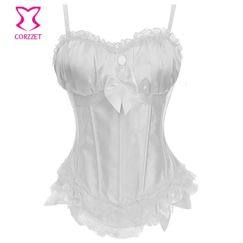 Белый атласный и кружевной корсет на молнии с эффектом пуш ап для невесты