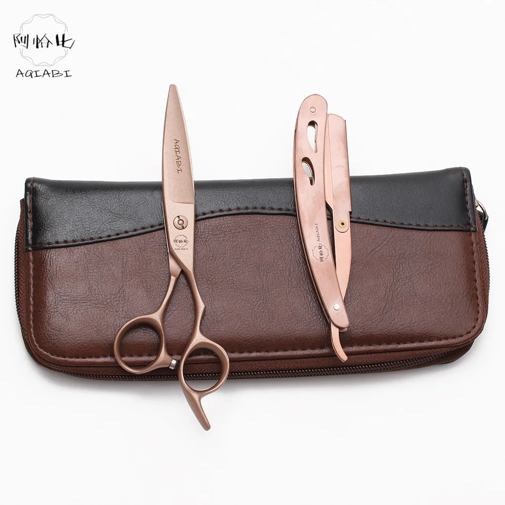 6&quot 17cm 440C Rose Gold AQIABI Micro Sawtooth Haircut Set Hairdresser's Scissors Cutting Shears Professional Hair A9123 | Красота и