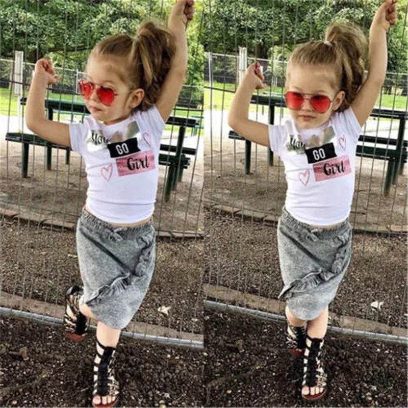 Летняя популярная детская футболка из хлопка 2 шт. юбка одежда для девочек 1-5 лет |