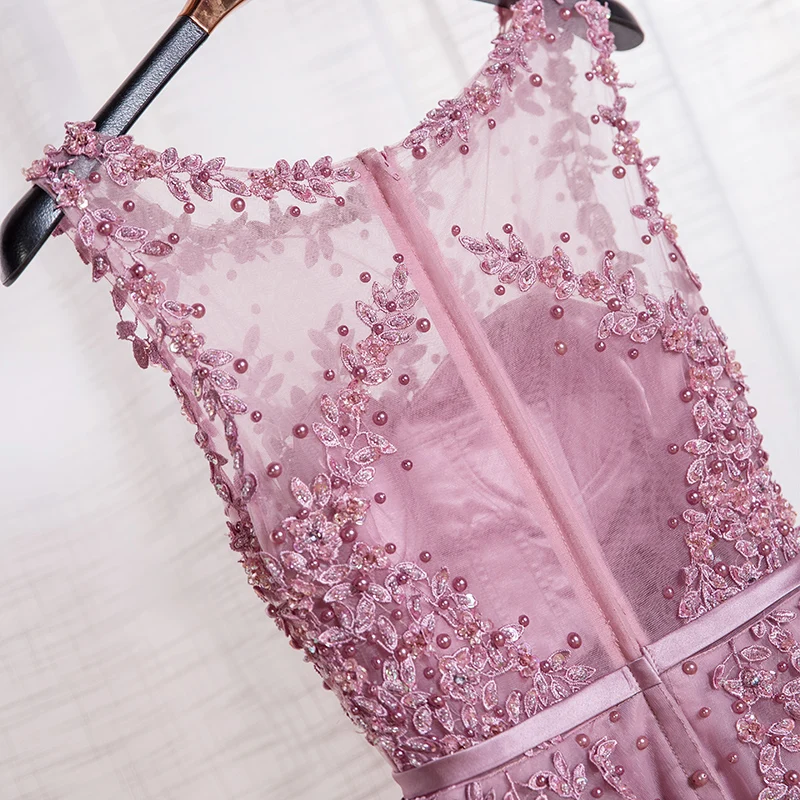 Robe De Soiree красный o-образный Вырез Аппликация до колена и отделка бисером тюль А-силуэт без рукавов вечерние платья для выпускного вечера невесты