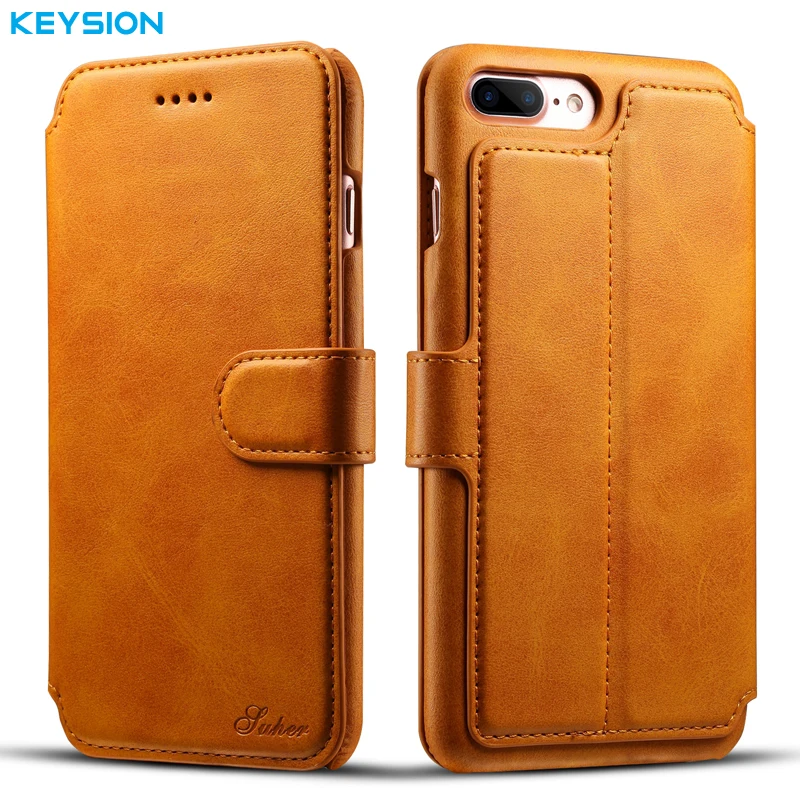 KEYSION Винтажный чехол для iPhone 8 Plus i7 7 P искусственная кожа кошелек слоты карт флип