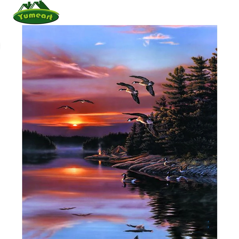 5d Сделай Сам перекресная строчка Наборы значок алмазов Картина Закат птица Fly