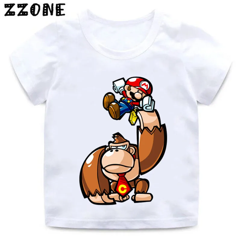 Jungen und Mädchen Cartoon Donkey Kong Land Print T shirt Kinder Super Smash Bros Lustige Kleidung Baby Sommer Weiß T-shirt,HKP5221